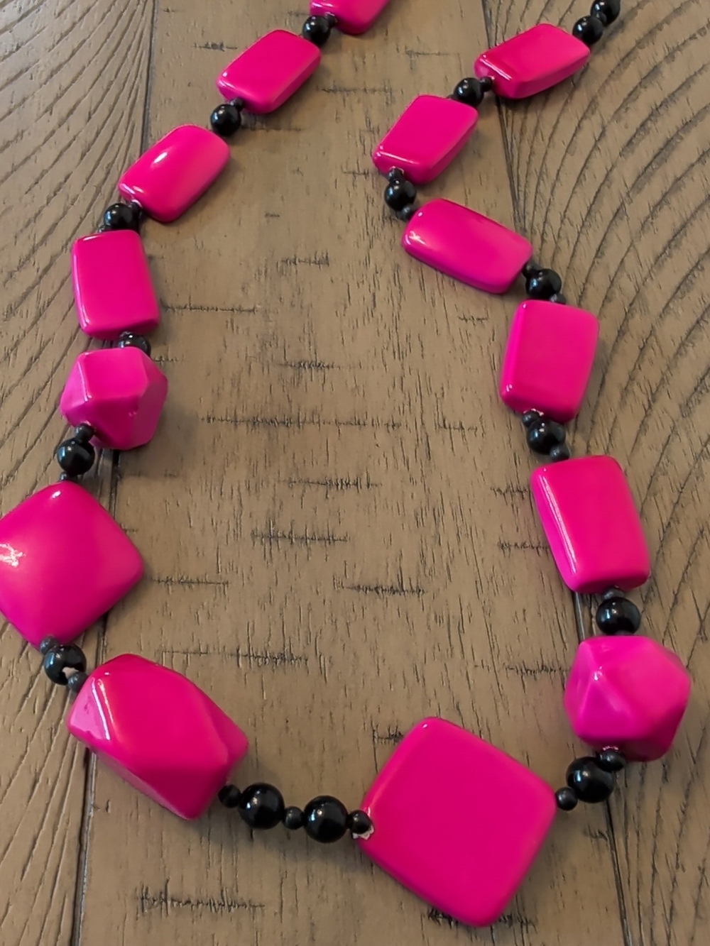 2 For $20.00-Bold Hot Pink & Black Bead Statement Necklace
